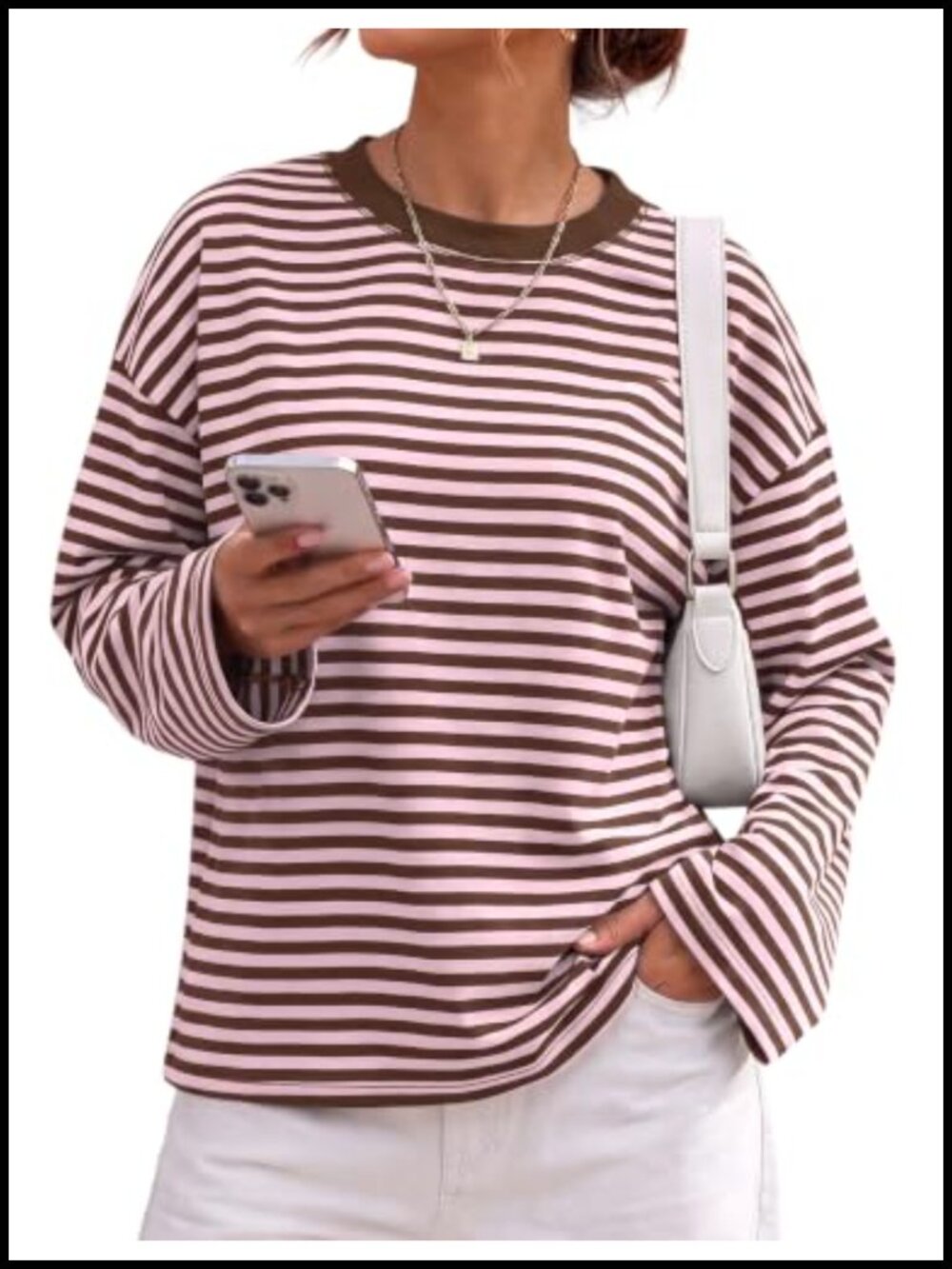 Striped Long Sleeve Crewneck Oversized Tee Casual Y2K Top